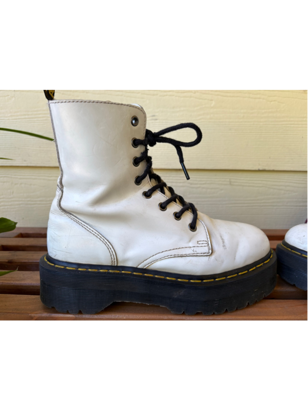 Dr. Martens Jadon White Leather Platform Combat Boots Side Zip Women’s 8